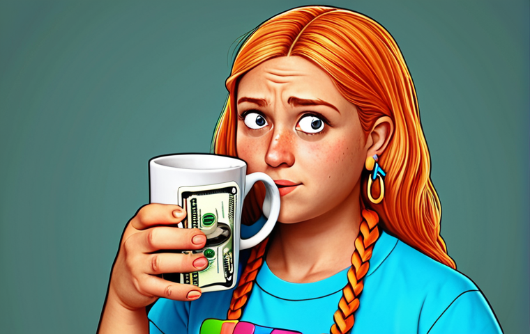**Prompt:** A colorful, whimsical illustration featuring cute "Mimi" characters on a variety of affordable merchandise like T-shirts, mugs, and keychains. The background subtly shows a concerned face with a thought bubble showing money, hinting at budget limitations. The style is vibrant and appealing to a younger audience.